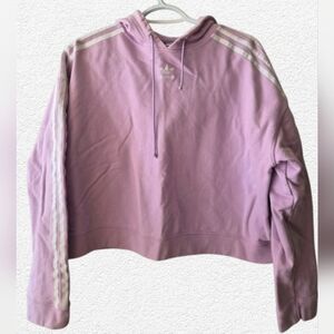 Adidas Cropped Hoodie – Size L – Light Purple – Triple Stripe